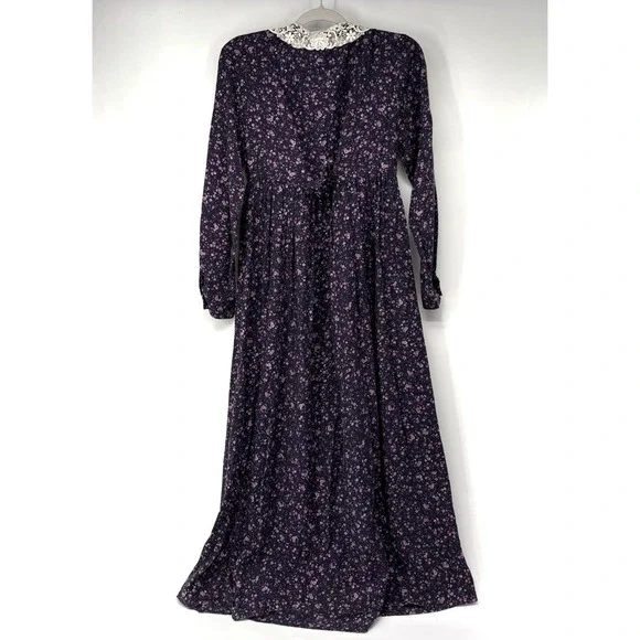 VTG Laura Ashley Lace Collar Tea Dress 4 Purple Prairie Romantic Coquette Ditsy - Picture 9 of 12